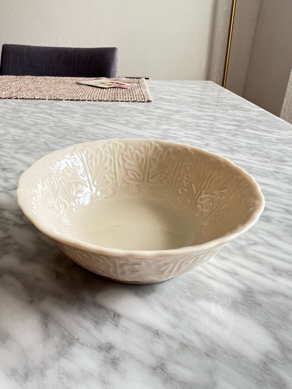Lenox Embossed Ceramic Serving Bowl in Cream 6”